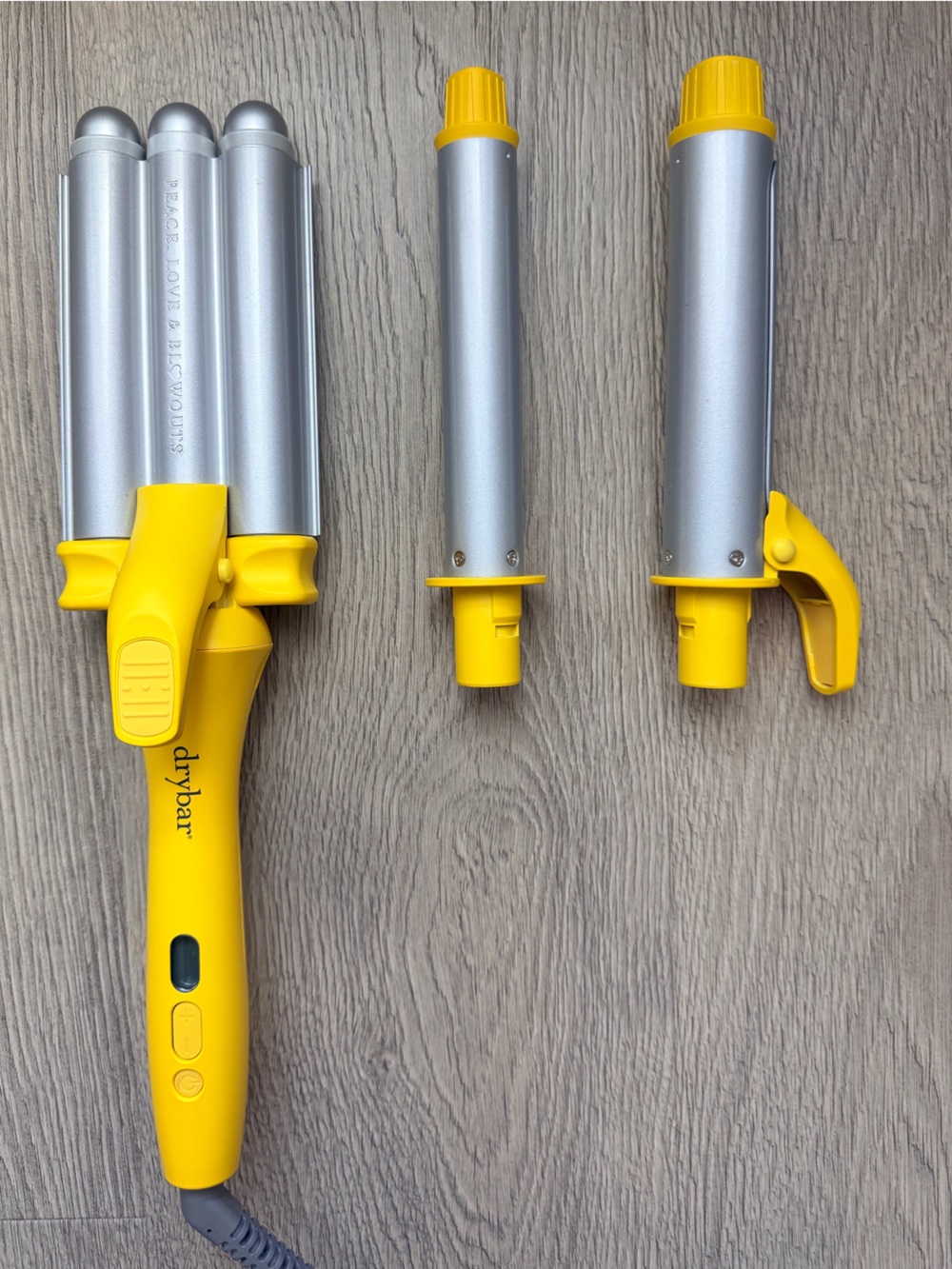 Drybar Yellow and Silver Curling Iron with Interchangeable Barrels